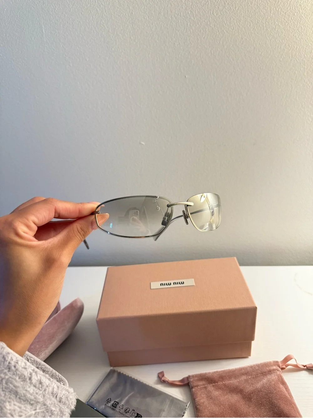 Miu Miu Silver Glasses with Soft Pink Case